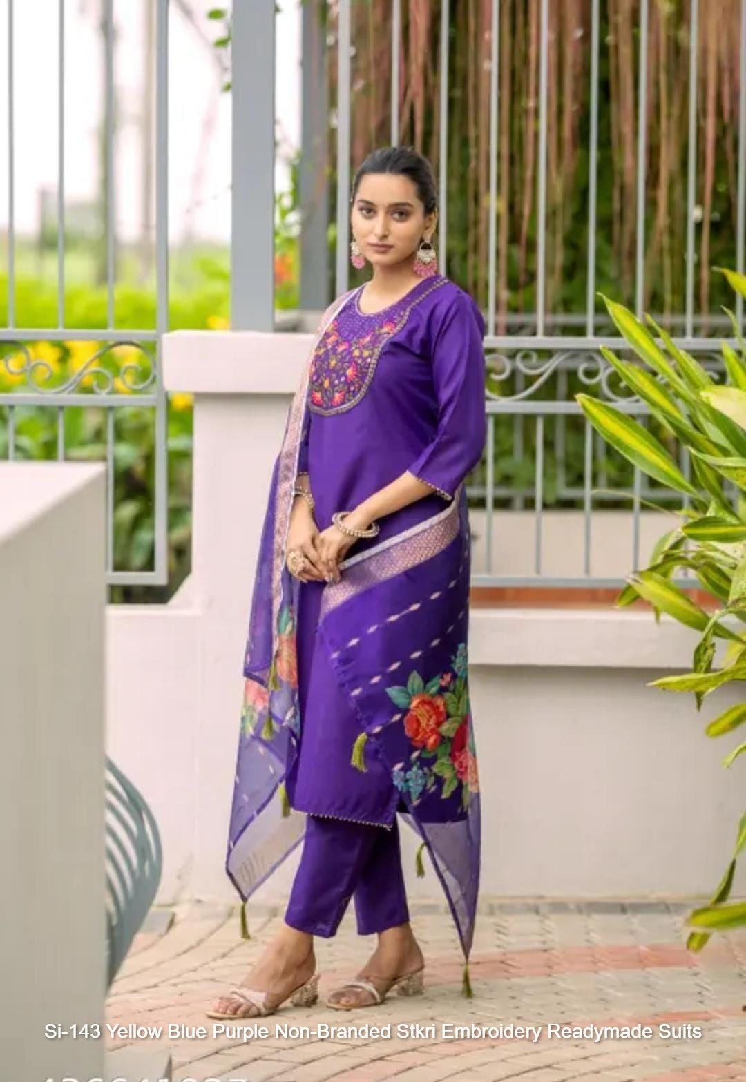 Si-143 Yellow Blue Purple Non-Branded Stkri Embroidery Readymade Suits