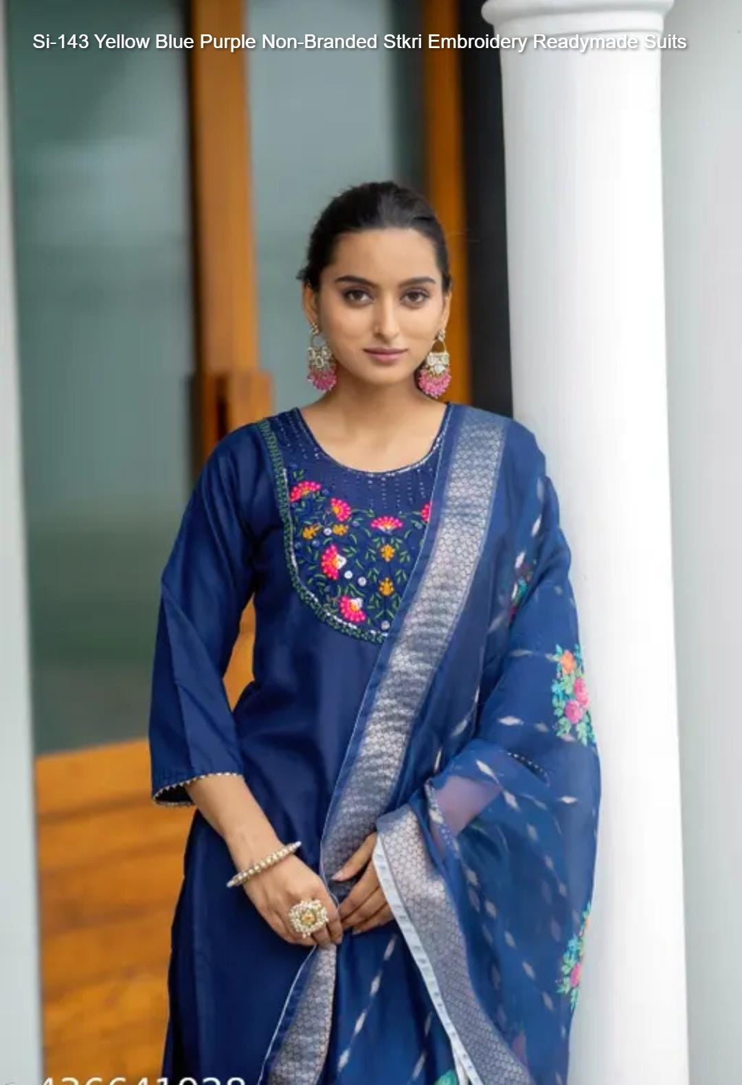 Si-143 Yellow Blue Purple Non-Branded Stkri Embroidery Readymade Suits