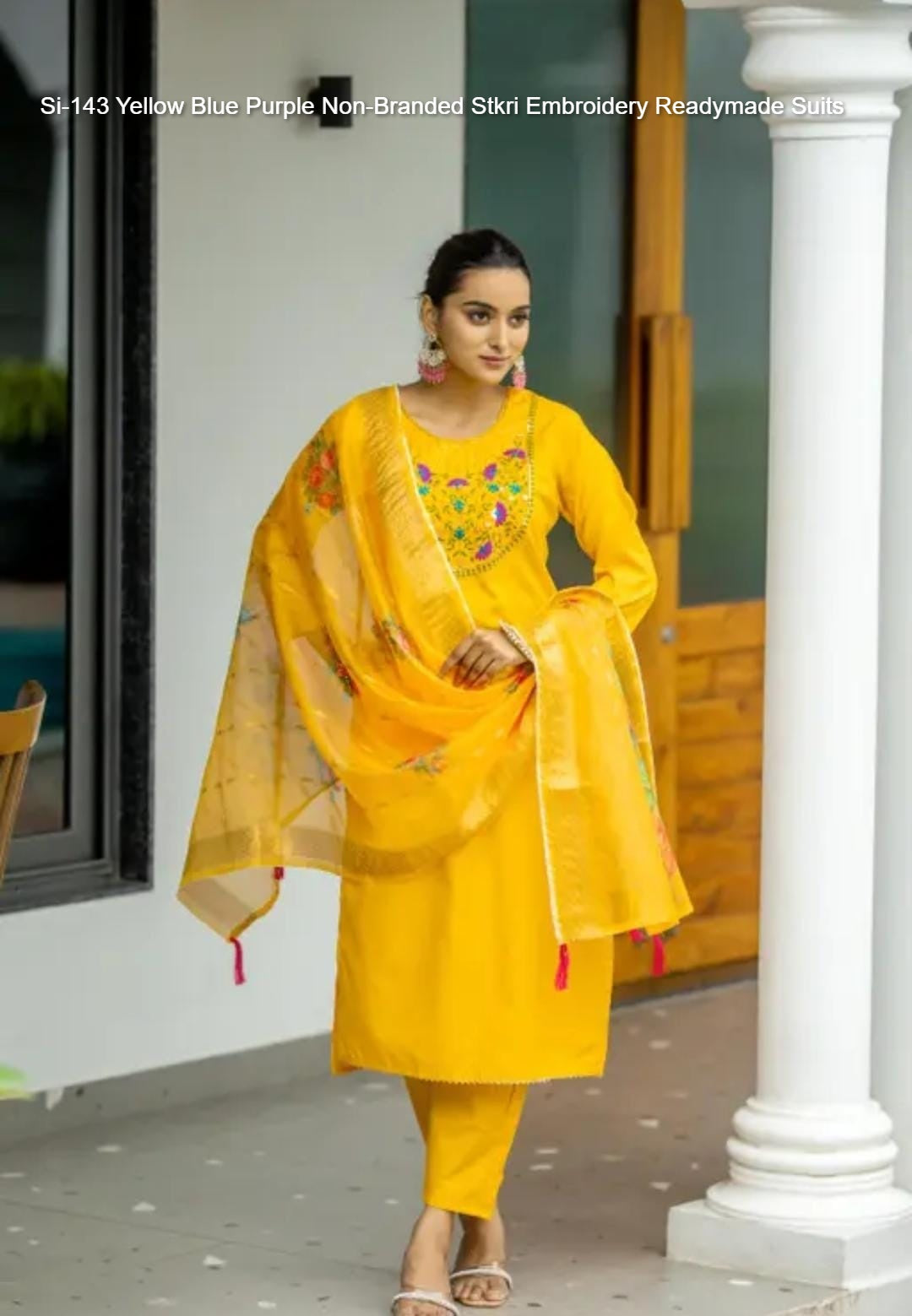 Si-143 Yellow Blue Purple Non-Branded Stkri Embroidery Readymade Suits