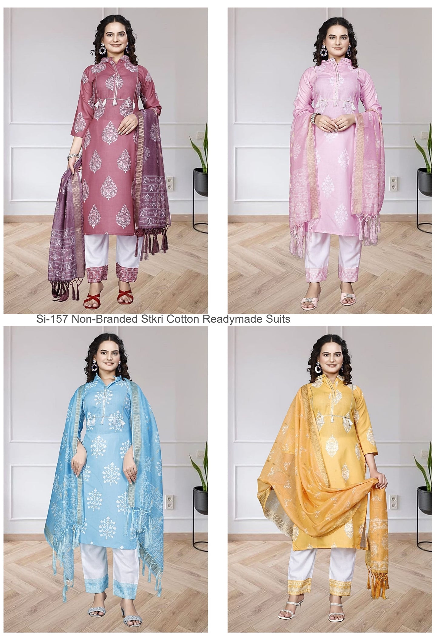 Si-157 Non-Branded Stkri Cotton Readymade Suits