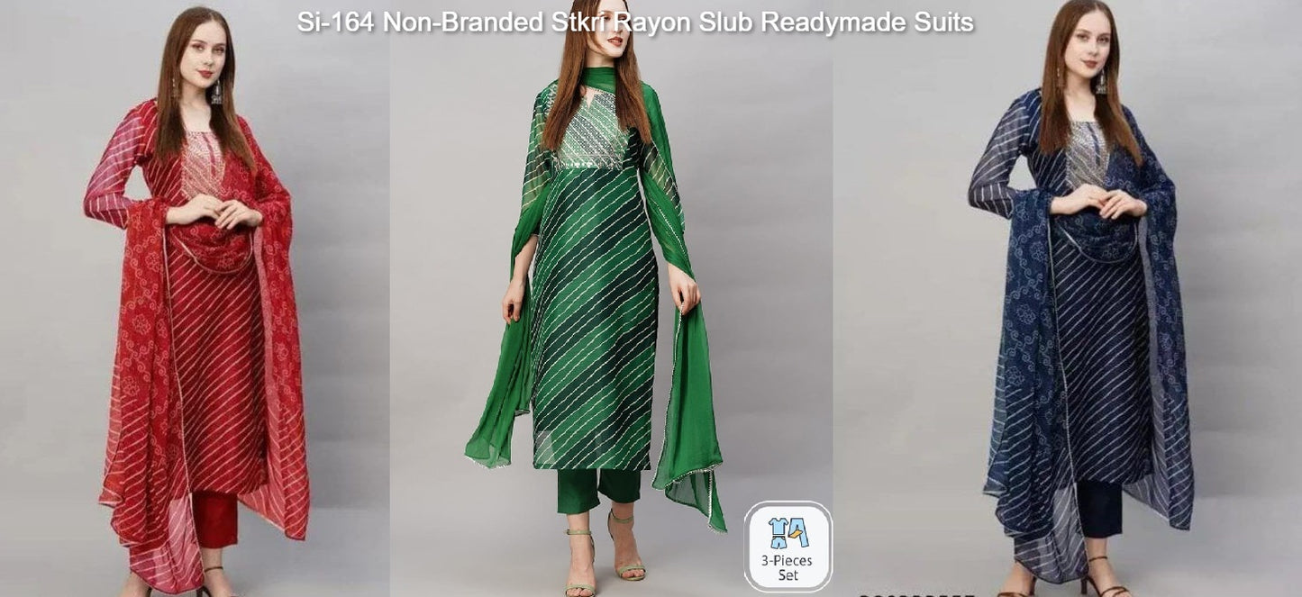 Si-164 Non-Branded Stkri Rayon Slub Readymade Suits
