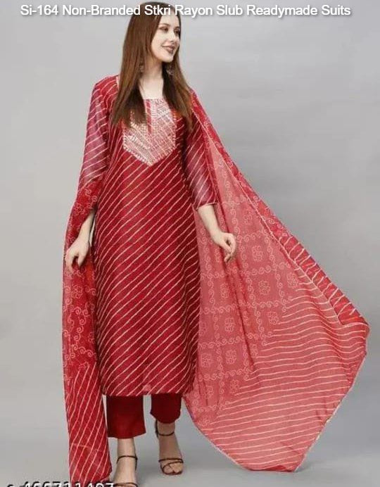 Si-164 Non-Branded Stkri Rayon Slub Readymade Suits