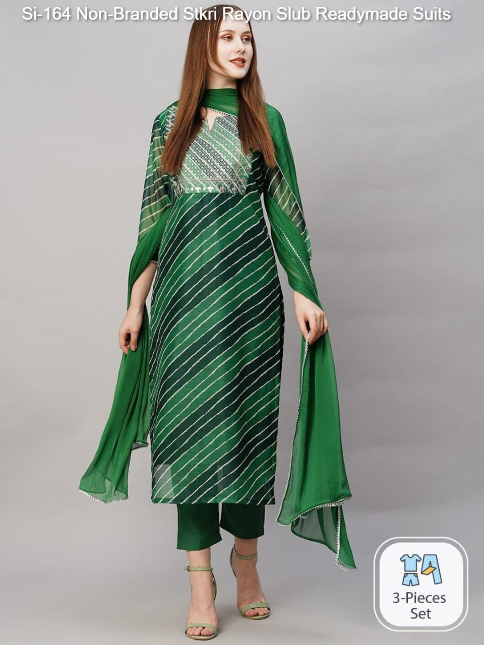 Si-164 Non-Branded Stkri Rayon Slub Readymade Suits