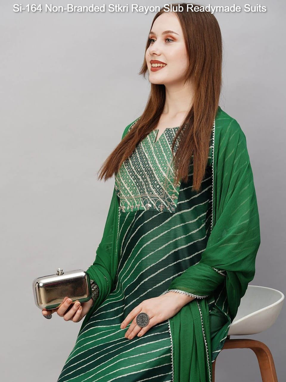 Si-164 Non-Branded Stkri Rayon Slub Readymade Suits