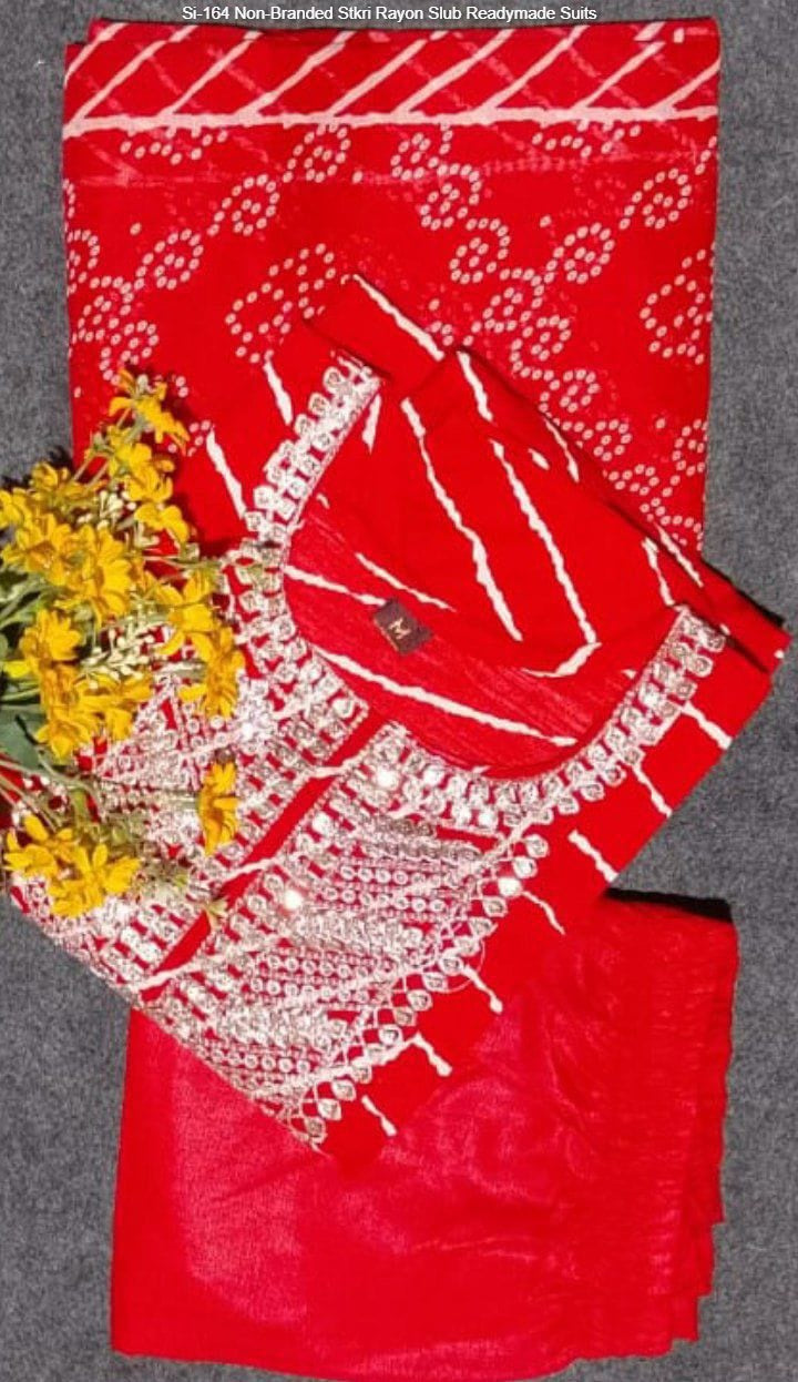 Si-164 Non-Branded Stkri Rayon Slub Readymade Suits