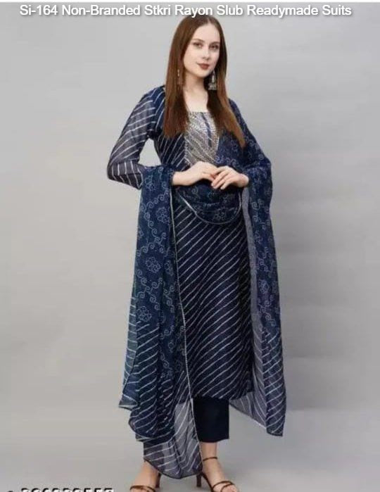 Si-164 Non-Branded Stkri Rayon Slub Readymade Suits