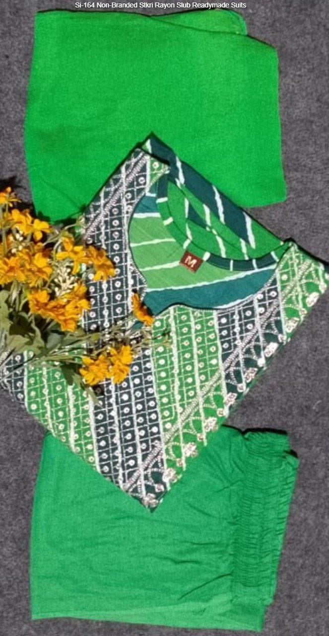 Si-164 Non-Branded Stkri Rayon Slub Readymade Suits