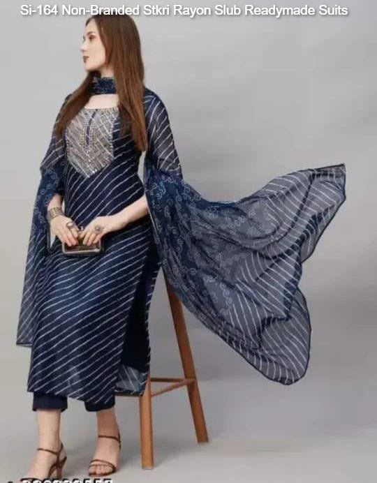 Si-164 Non-Branded Stkri Rayon Slub Readymade Suits