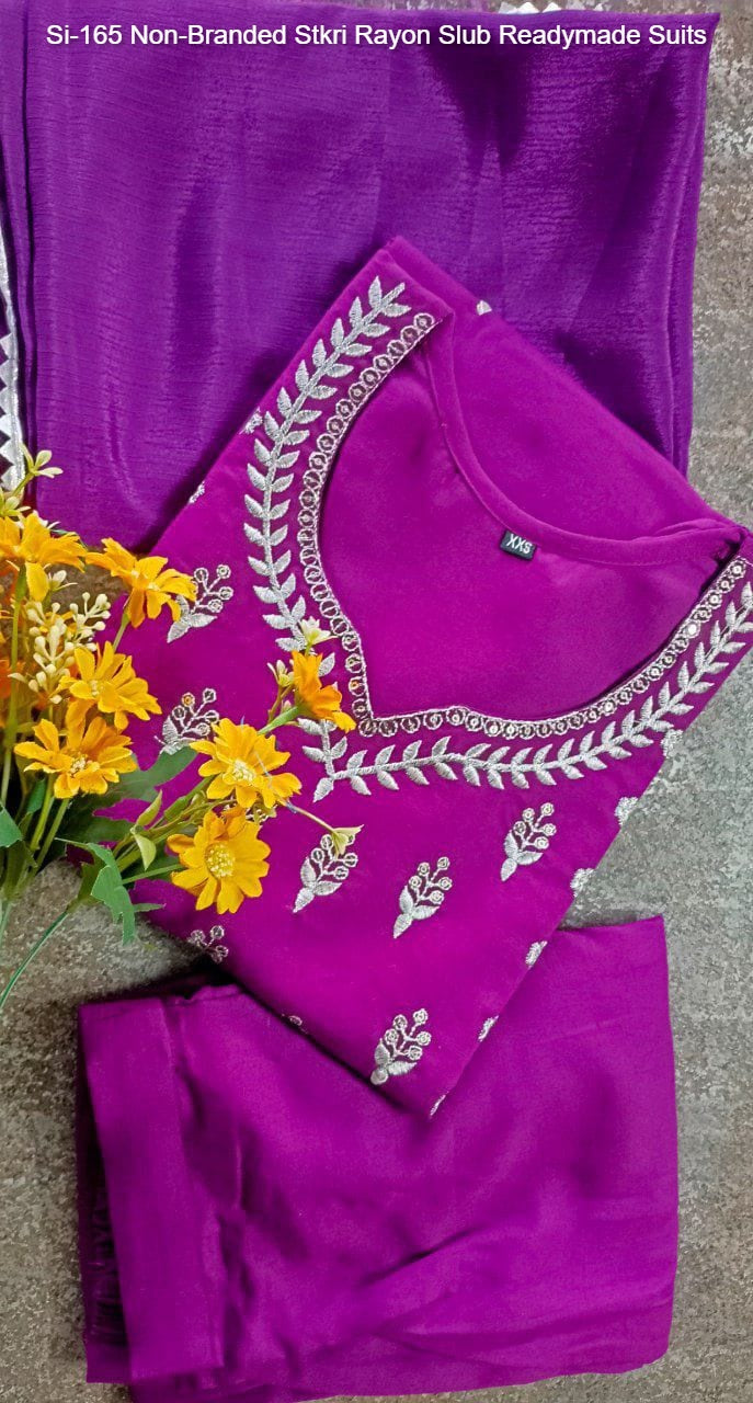 Si-165 Non-Branded Stkri Rayon Slub Readymade Suits