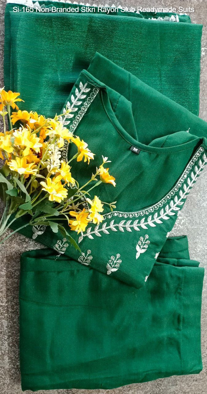 Si-165 Non-Branded Stkri Rayon Slub Readymade Suits