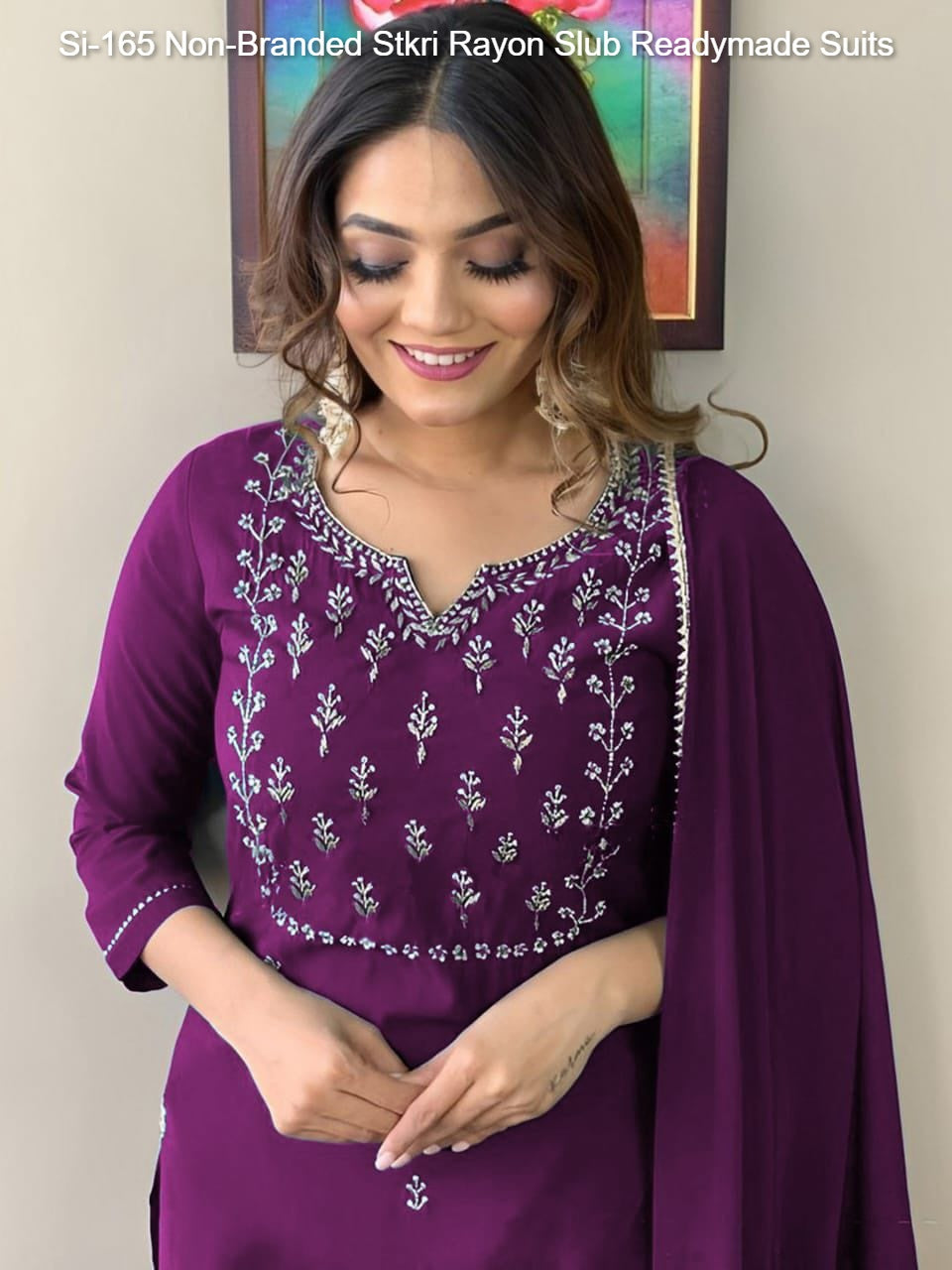 Si-165 Non-Branded Stkri Rayon Slub Readymade Suits