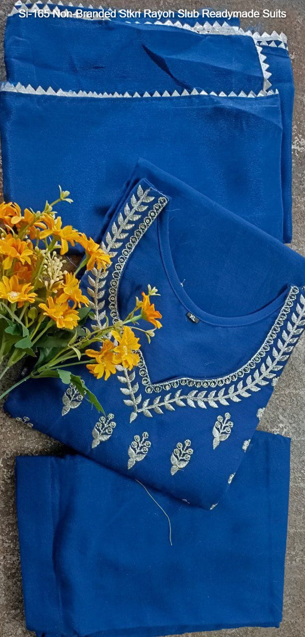 Si-165 Non-Branded Stkri Rayon Slub Readymade Suits