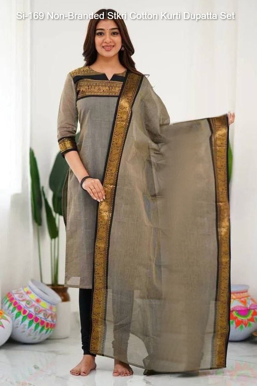 Si-169 Non-Branded Stkri Cotton Kurti Dupatta Set