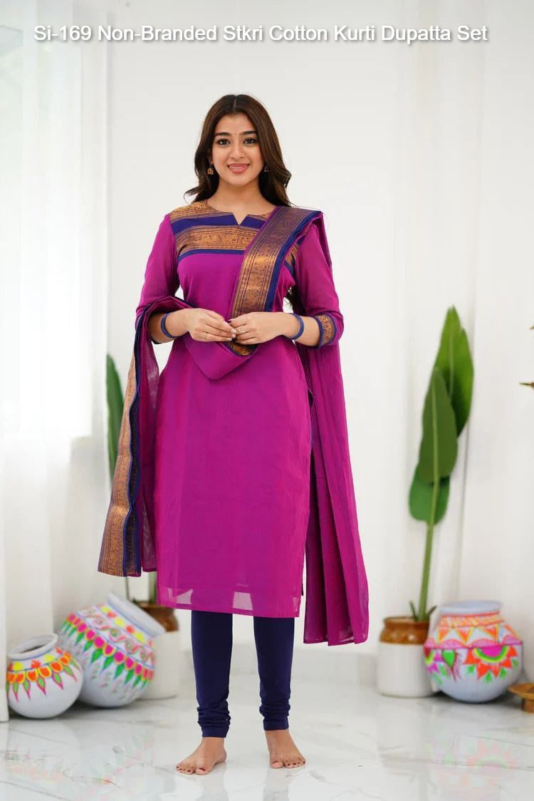 Si-169 Non-Branded Stkri Cotton Kurti Dupatta Set