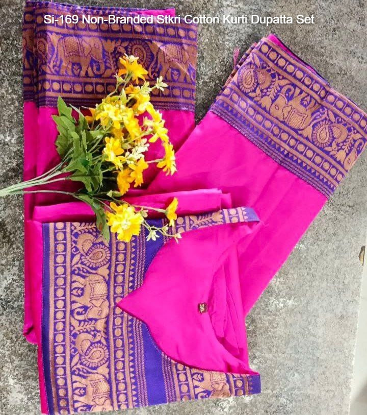 Si-169 Non-Branded Stkri Cotton Kurti Dupatta Set