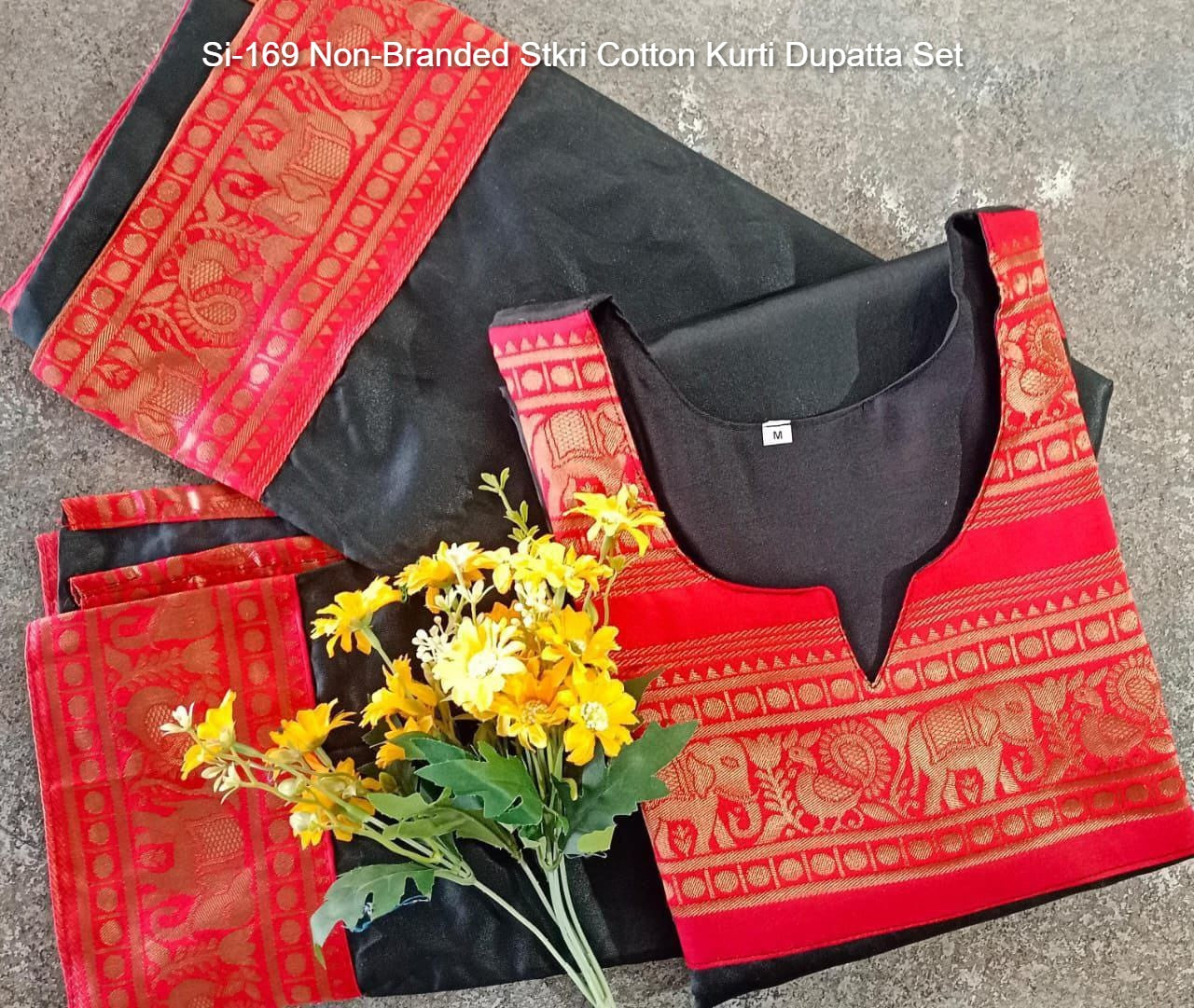 Si-169 Non-Branded Stkri Cotton Kurti Dupatta Set
