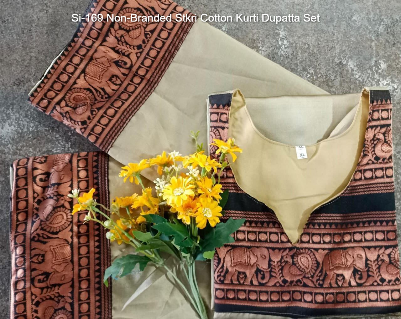 Si-169 Non-Branded Stkri Cotton Kurti Dupatta Set