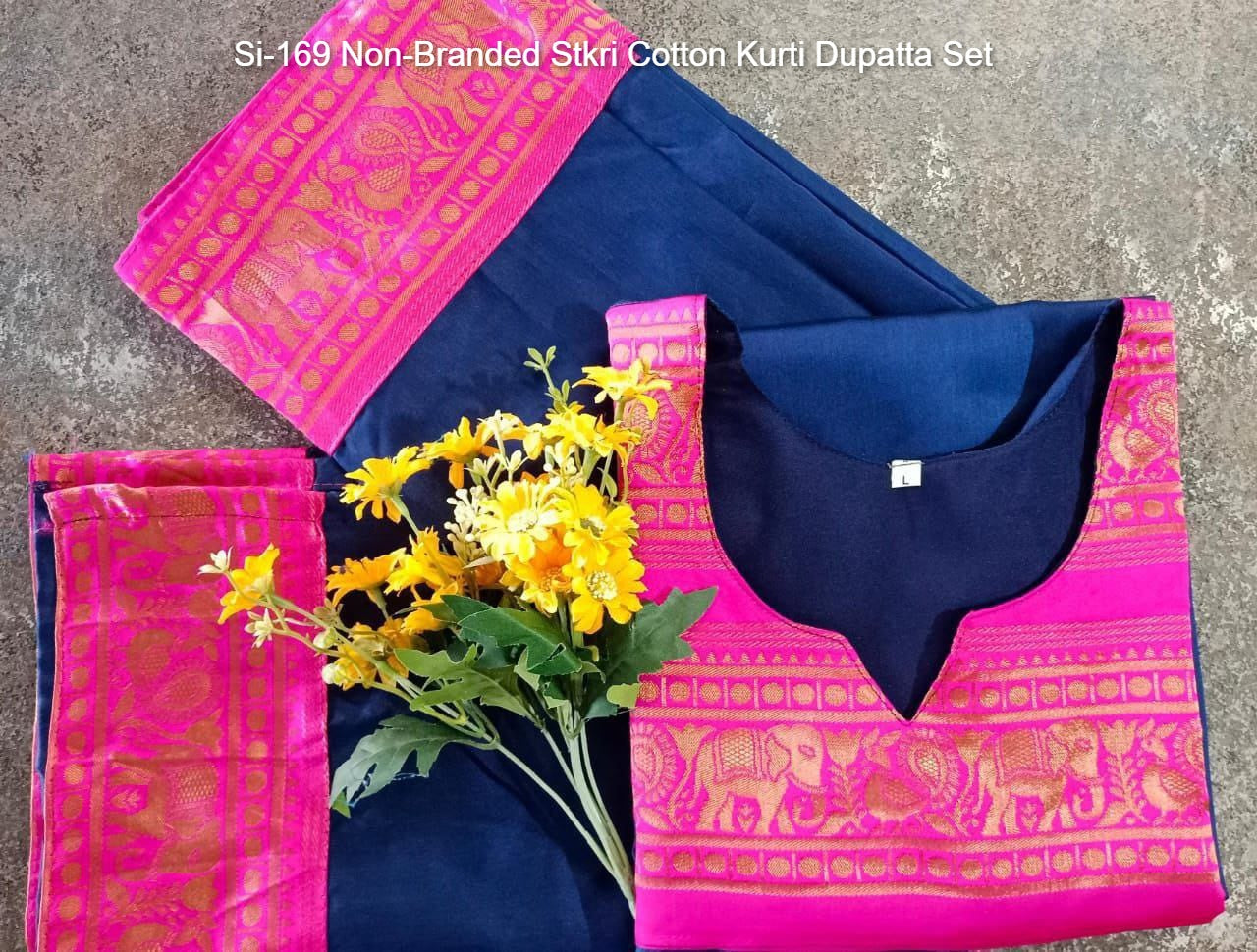 Si-169 Non-Branded Stkri Cotton Kurti Dupatta Set