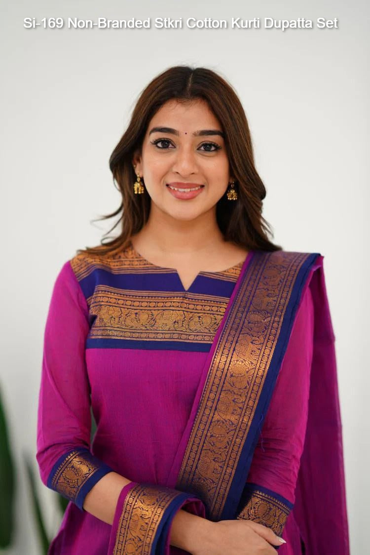 Si-169 Non-Branded Stkri Cotton Kurti Dupatta Set