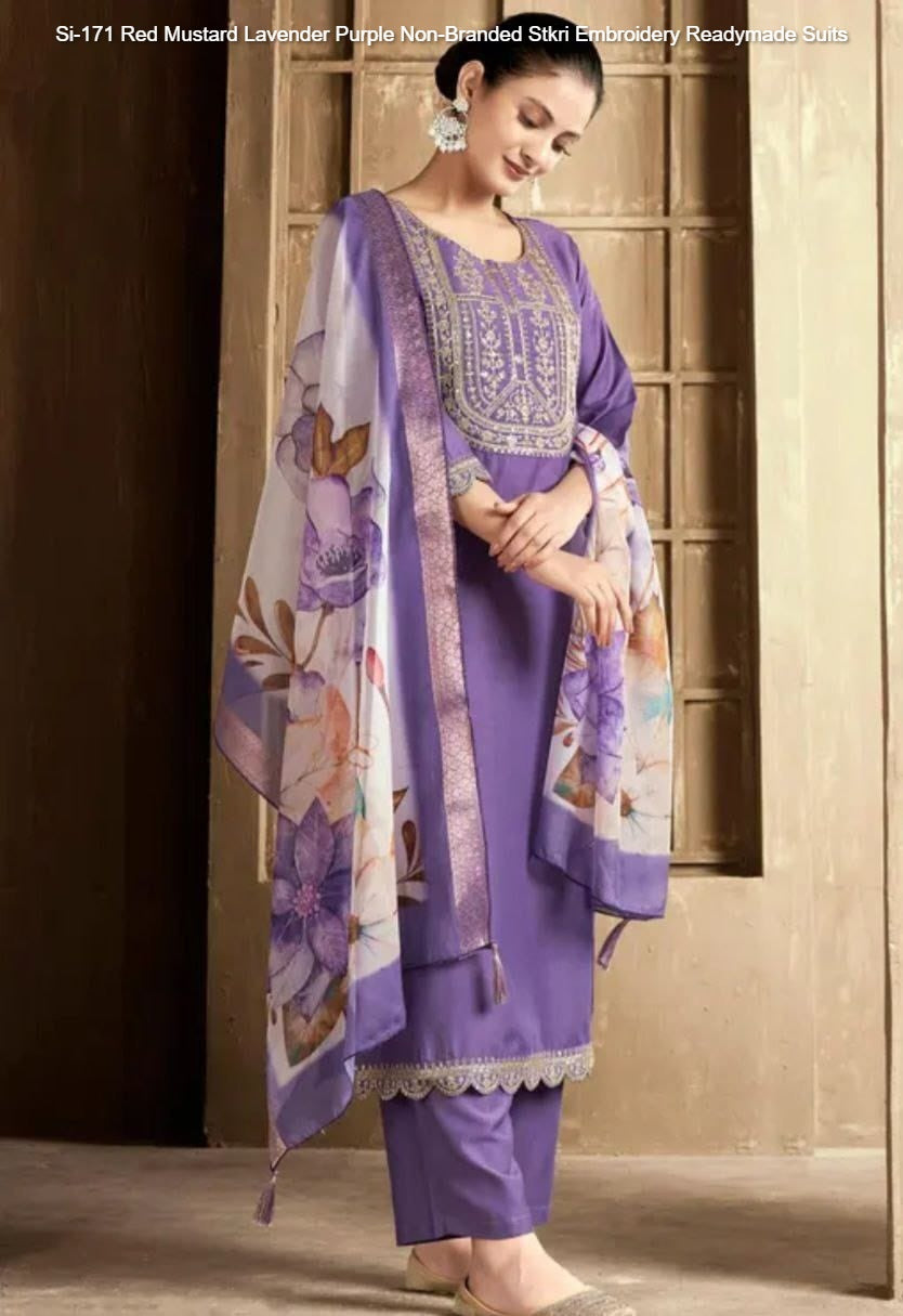 Si-171 Red Mustard Lavender Purple Non-Branded Stkri Embroidery Readymade Suits