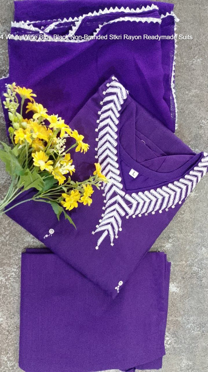Si-174 White Wine Blue Black Non-Branded Stkri Rayon Readymade Suits