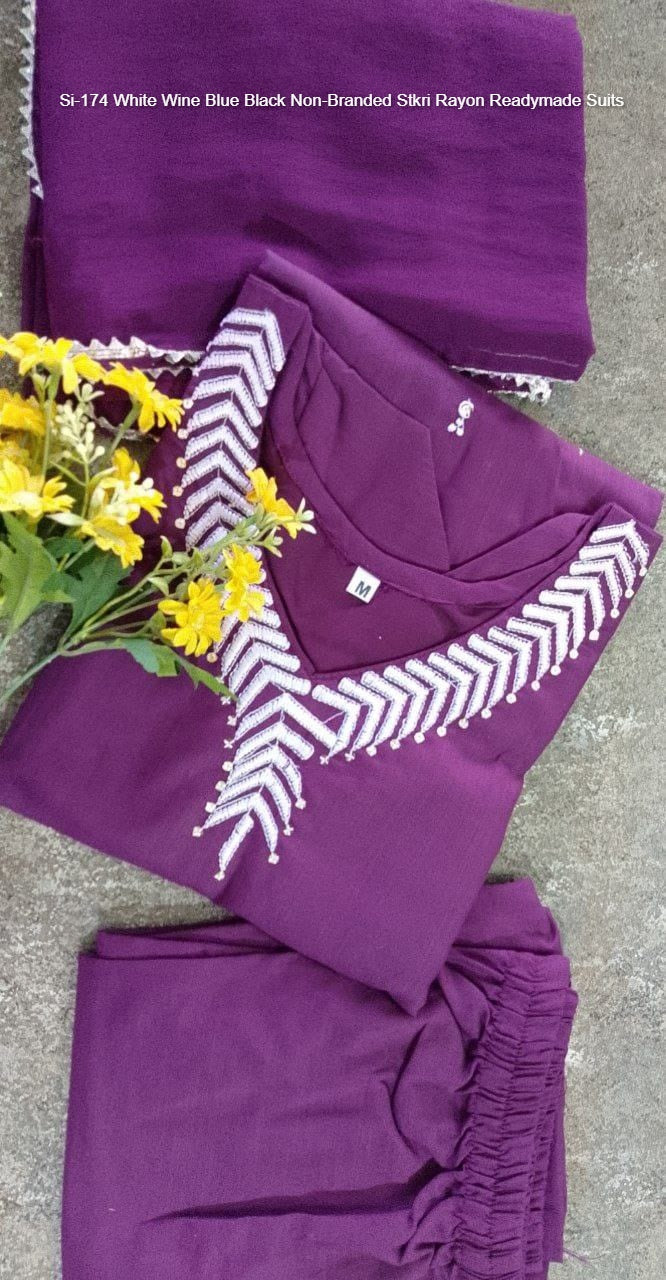 Si-174 White Wine Blue Black Non-Branded Stkri Rayon Readymade Suits
