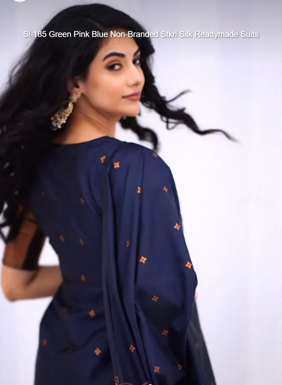 Si-185 Green Pink Blue Non-Branded Stkri Silk Readymade Suits