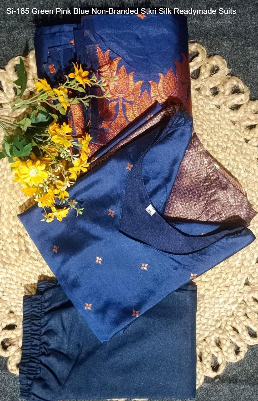 Si-185 Green Pink Blue Non-Branded Stkri Silk Readymade Suits