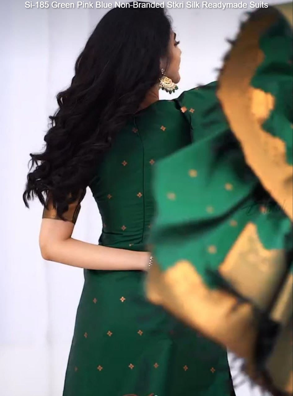 Si-185 Green Pink Blue Non-Branded Stkri Silk Readymade Suits