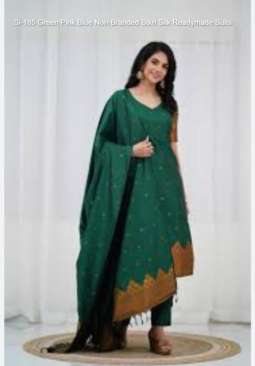 Si-185 Green Pink Blue Non-Branded Stkri Silk Readymade Suits