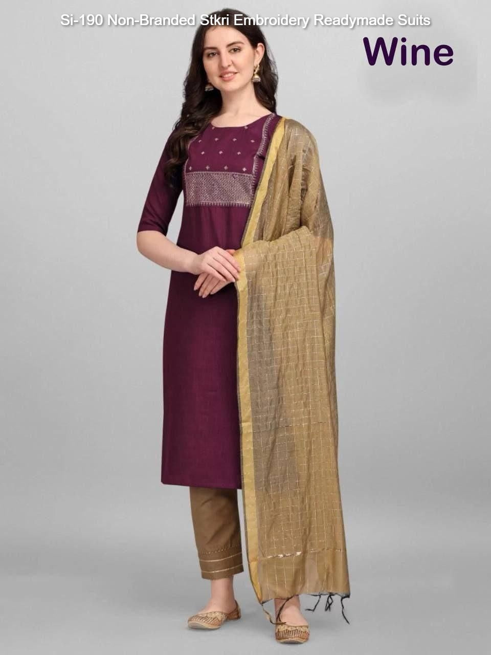 Si-190 Non-Branded Stkri Embroidery Readymade Suits