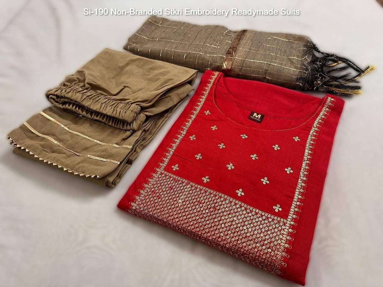 Si-190 Non-Branded Stkri Embroidery Readymade Suits