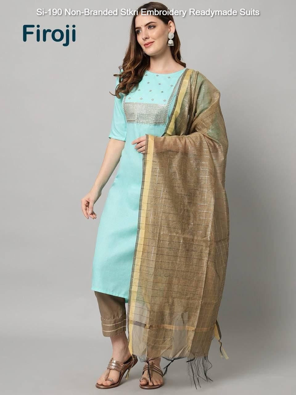 Si-190 Non-Branded Stkri Embroidery Readymade Suits