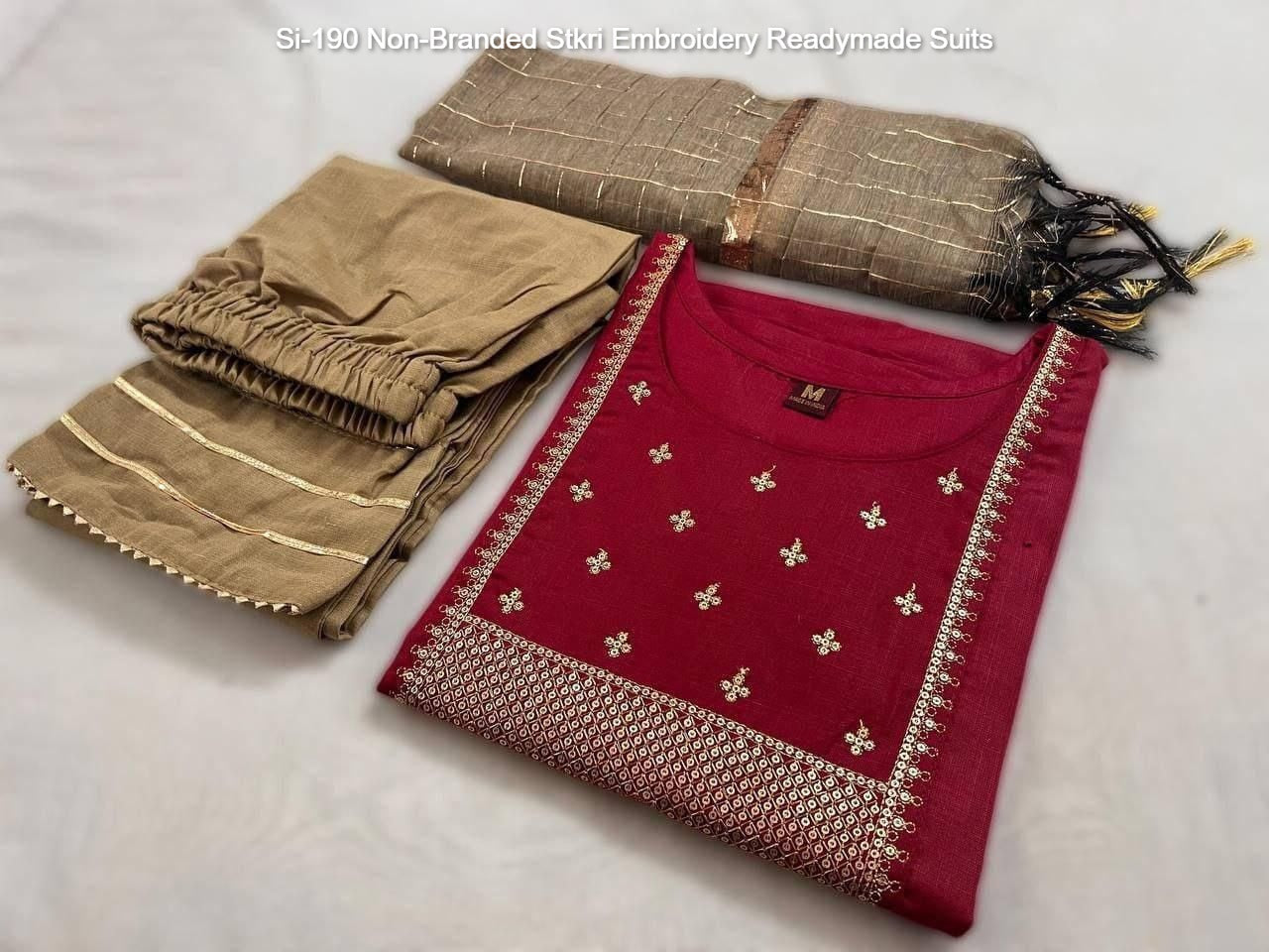 Si-190 Non-Branded Stkri Embroidery Readymade Suits