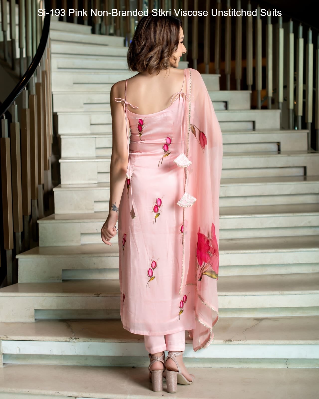 Si-193 Pink Non-Branded Stkri Viscose Unstitched Suits