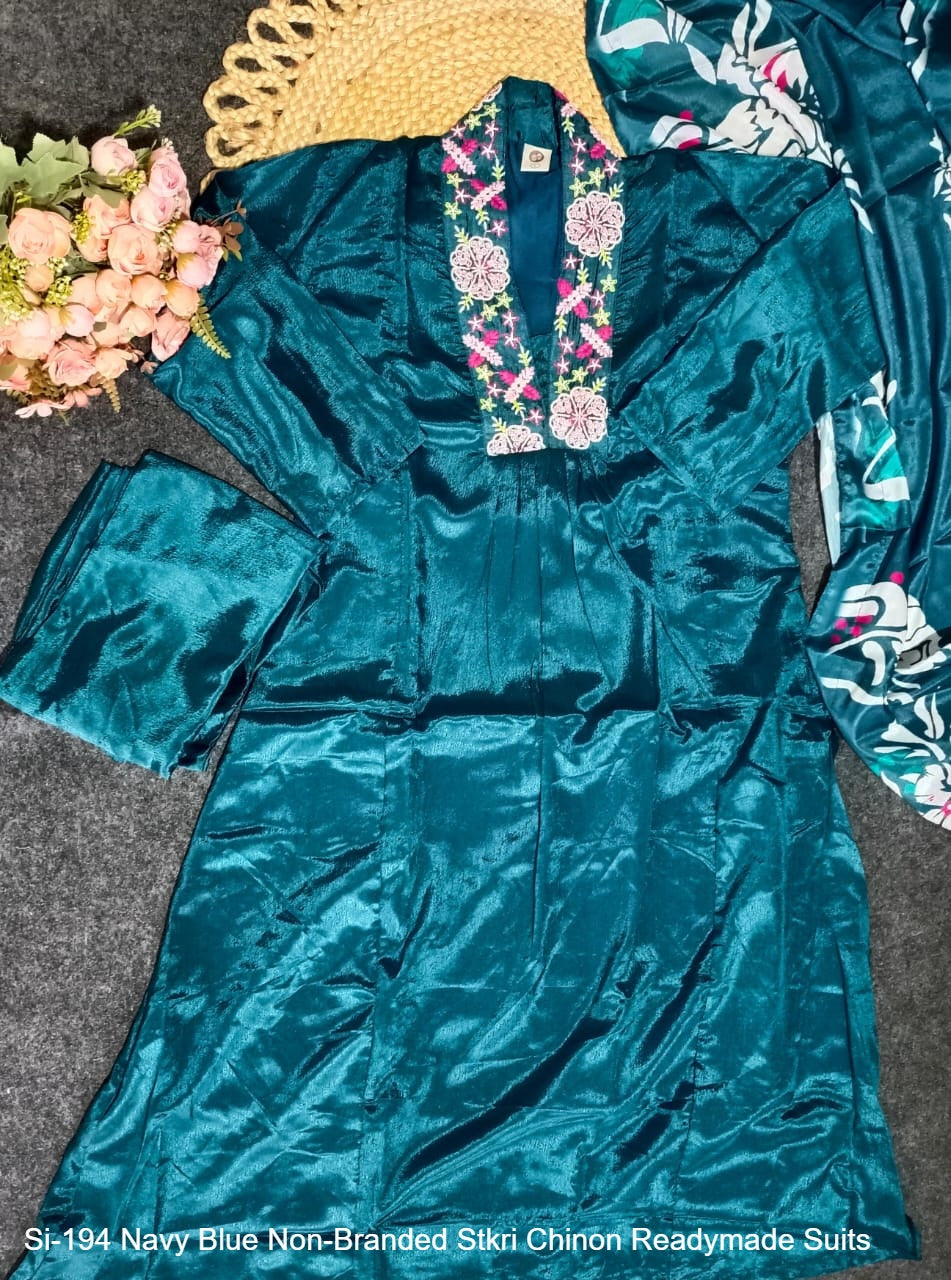 Si-194 Navy Blue Non-Branded Stkri Chinon Readymade Suits