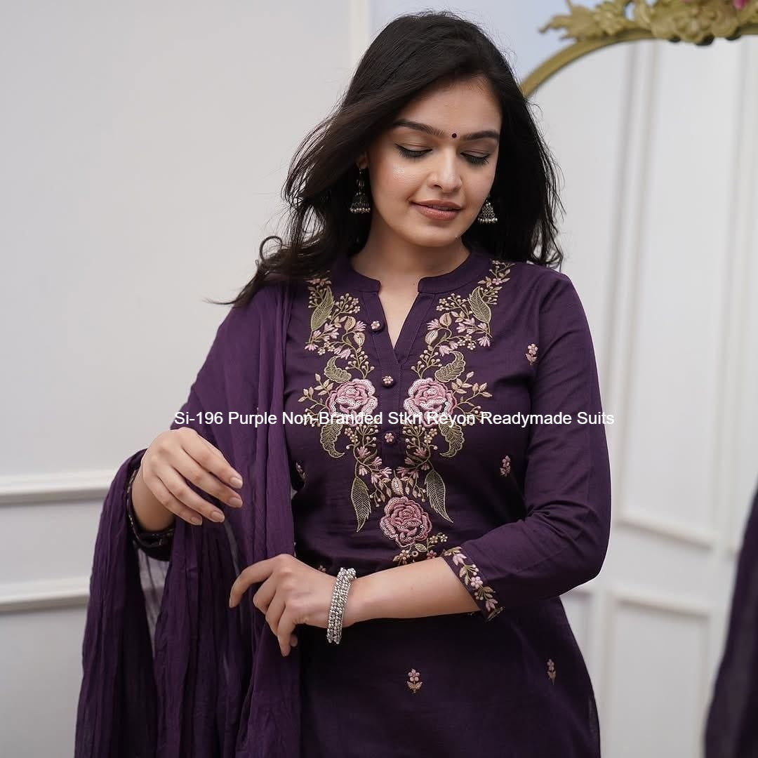 Si-196 Purple Non-Branded Stkri Reyon Readymade Suits