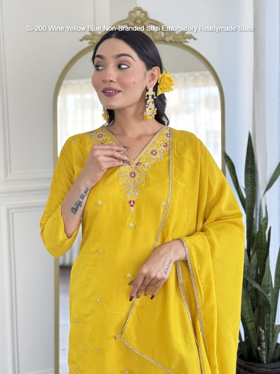 Si-200 Wine Yellow Blue Non-Branded Stkri Embroidery Readymade Suits