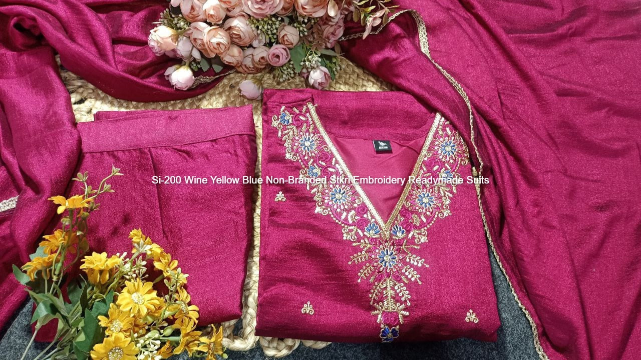 Si-200 Wine Yellow Blue Non-Branded Stkri Embroidery Readymade Suits