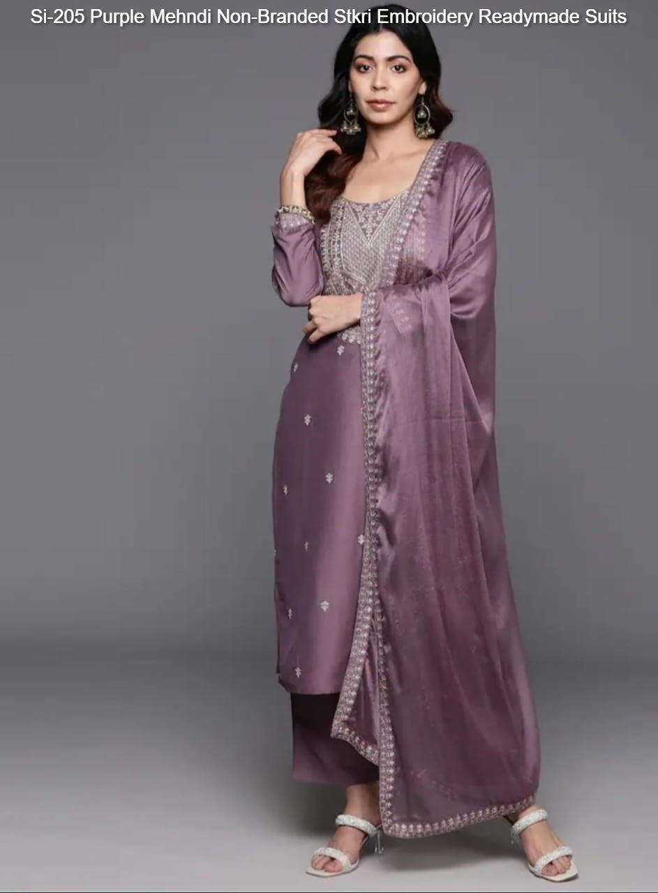 Si-205 Purple Mehndi Non-Branded Stkri Embroidery Readymade Suits