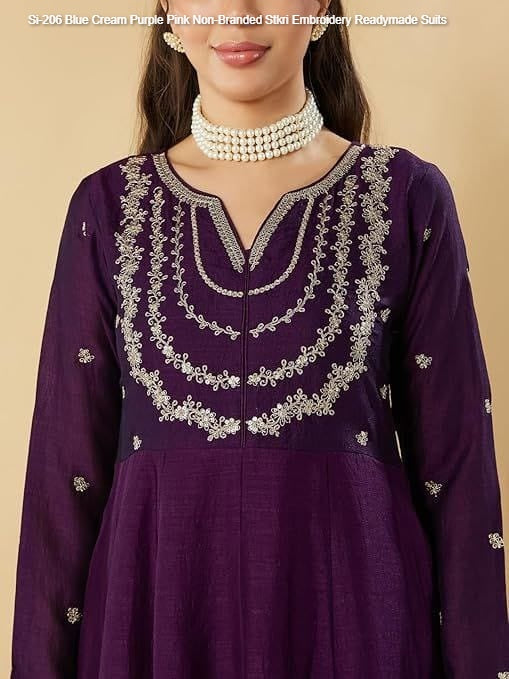 Si-206 Blue Cream Purple Pink Non-Branded Stkri Embroidery Readymade Suits