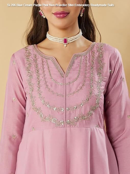 Si-206 Blue Cream Purple Pink Non-Branded Stkri Embroidery Readymade Suits