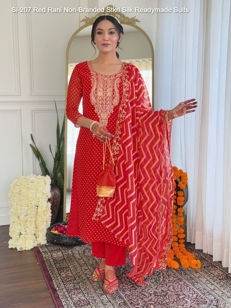 Si-207 Red Rani Non-Branded Stkri Silk Readymade Suits