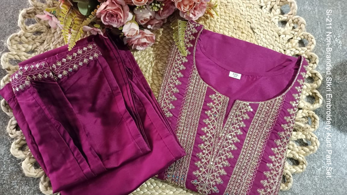 Si-211 Non-Branded Stkri Embroidery Kurti Pant Set