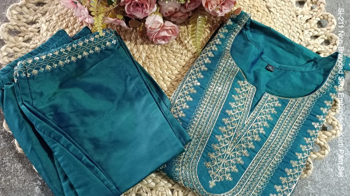 Si-211 Non-Branded Stkri Embroidery Kurti Pant Set