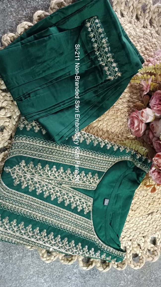 Si-211 Non-Branded Stkri Embroidery Kurti Pant Set