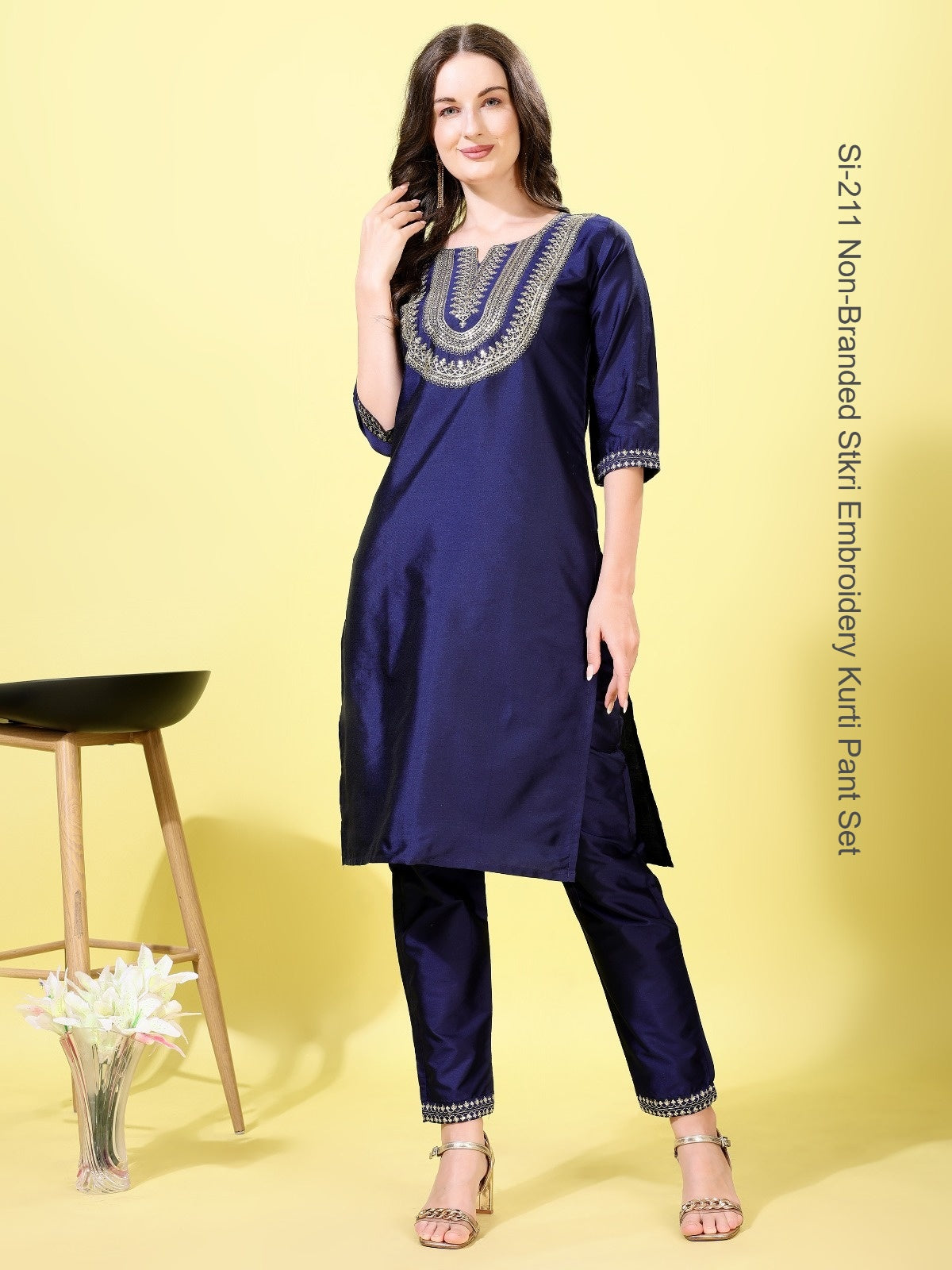 Si-211 Non-Branded Stkri Embroidery Kurti Pant Set