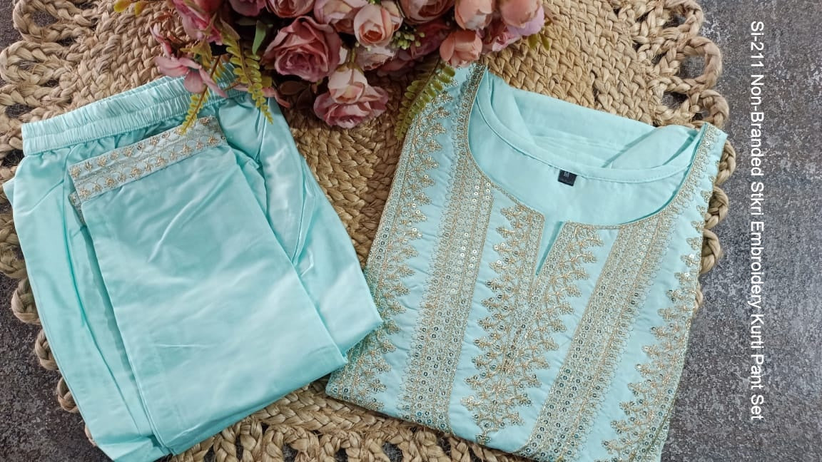 Si-211 Non-Branded Stkri Embroidery Kurti Pant Set
