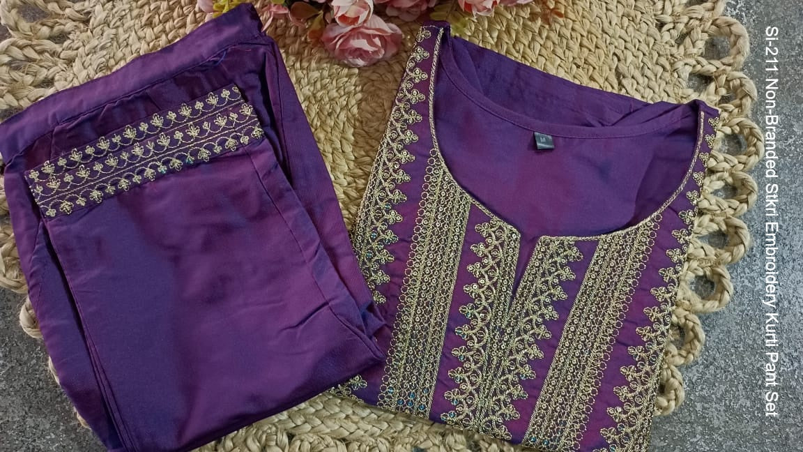 Si-211 Non-Branded Stkri Embroidery Kurti Pant Set
