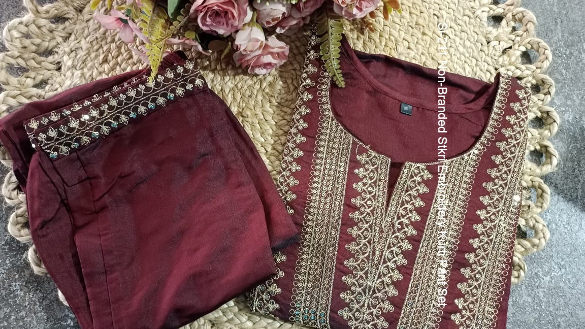 Si-211 Non-Branded Stkri Embroidery Kurti Pant Set